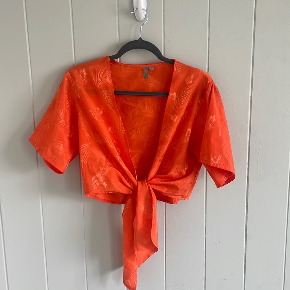 Orange crop top with tie front